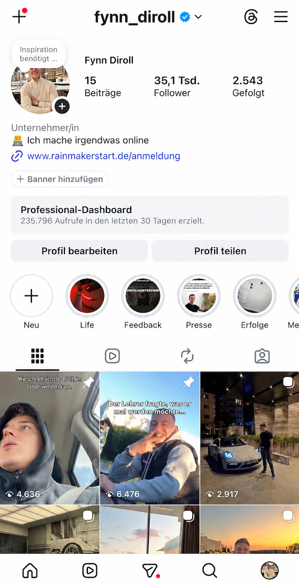 Fynn Diroll Instagram-Profil